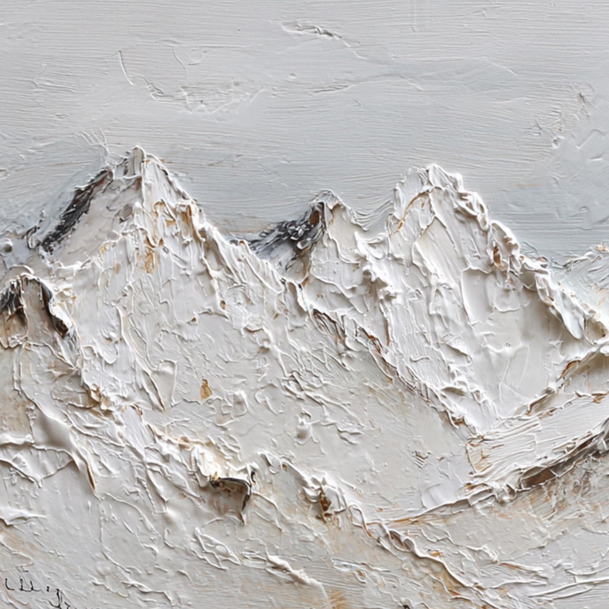 Textured White Peaks Mountain Oil Painting, Hand-Painted Landscape Art – White Mountain Wall Art | Textured Hand-Painted Oil 