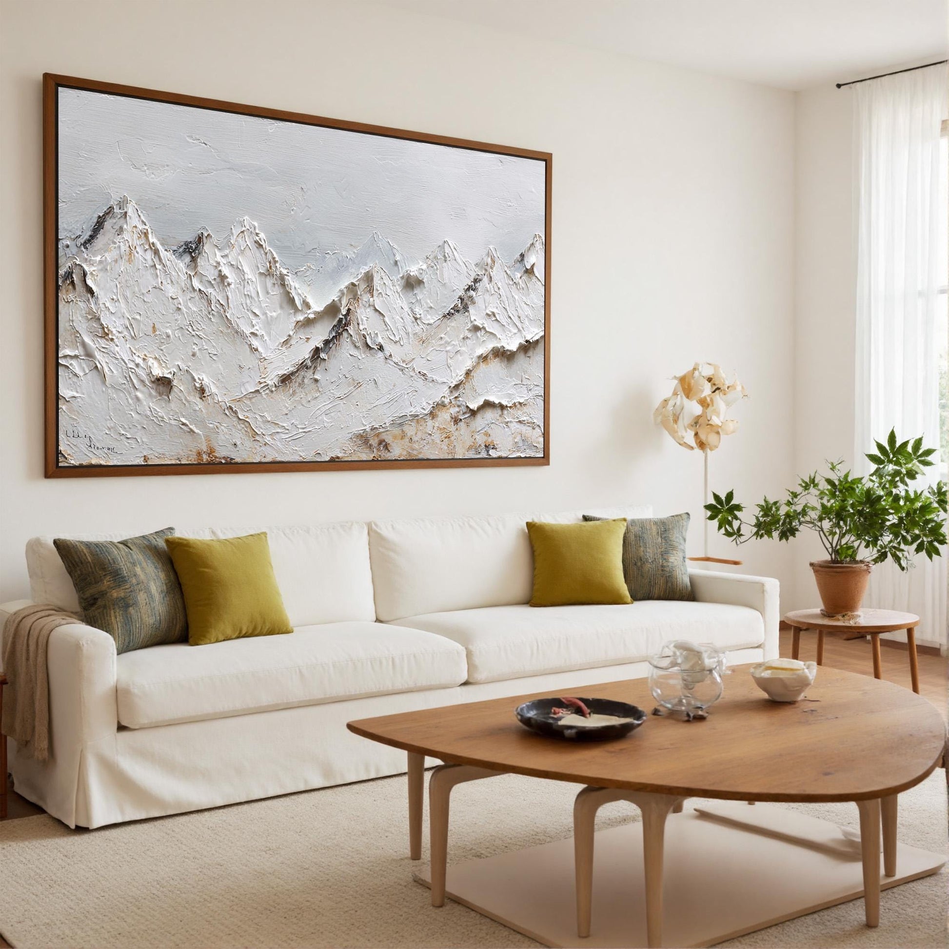 Textured White Peaks Mountain Oil Painting, Hand-Painted Landscape Art – White Mountain Wall Art | Textured Hand-Painted Oil 