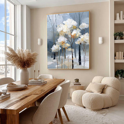 Hand-Painted Winter – White Landscape Wall Art | Textured Hand-Painted Oil Painting, view 3