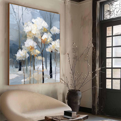 Hand-Painted Winter – White Landscape Wall Art | Textured Hand-Painted Oil Painting, view 2