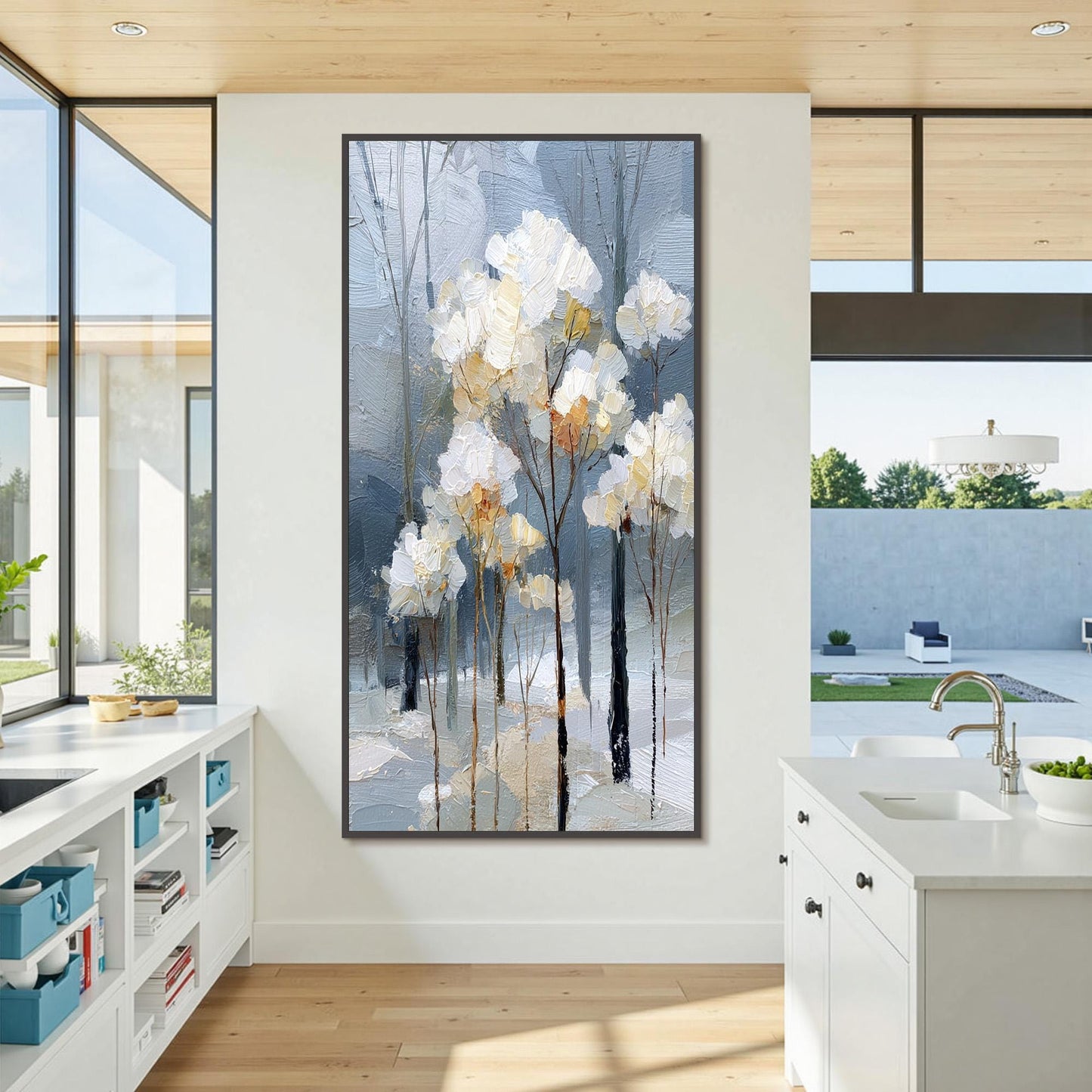 White Textured Landscape Wall Art – Hand-Painted Winter