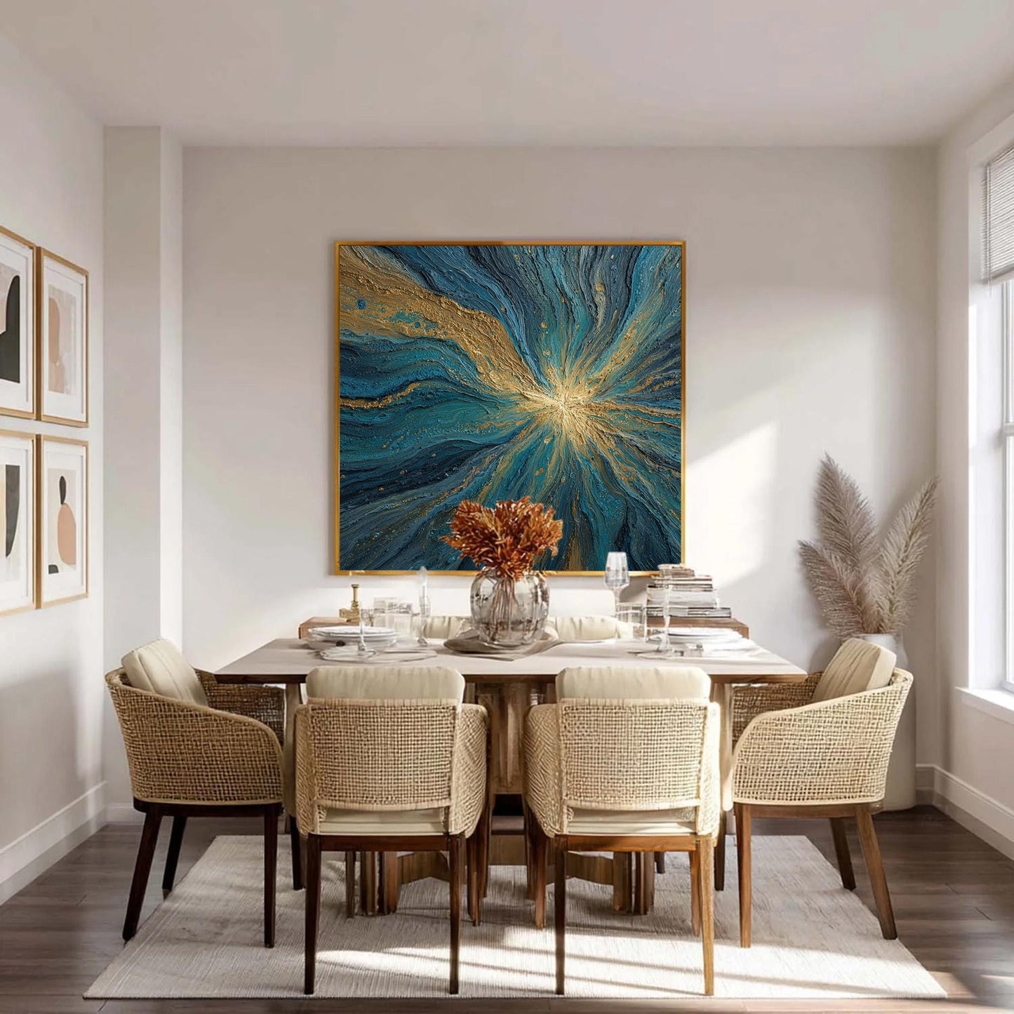 Blue and Gold Textured Abstract Wall Art