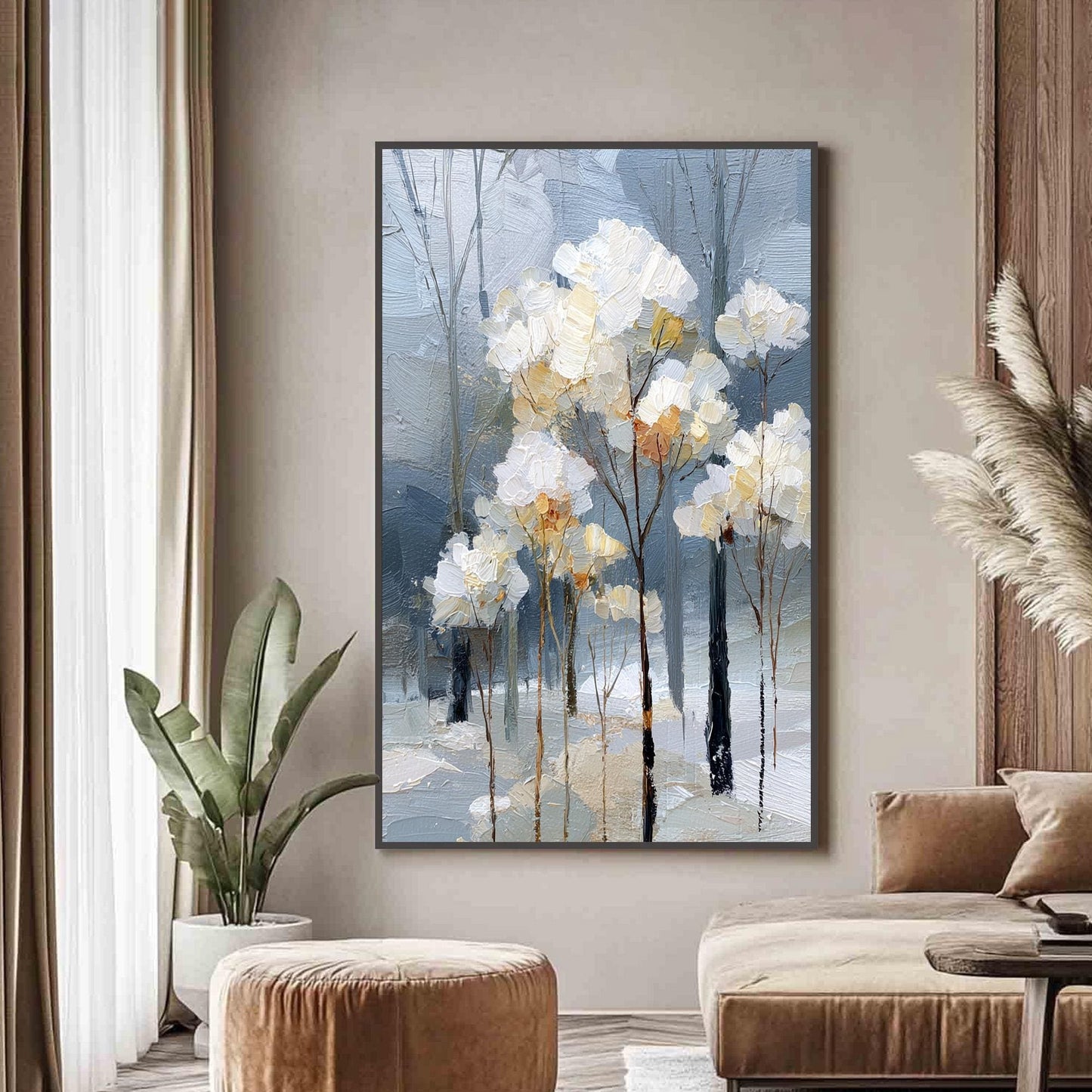 Hand-Painted Winter – White Landscape Wall Art | Textured Hand-Painted Oil Painting, view 1