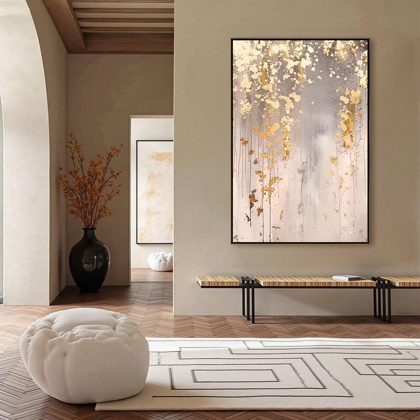 Oversized Gold and Grey Wabi-Sabi Textured Leaf Wall Art – Oversized Gold Leaf