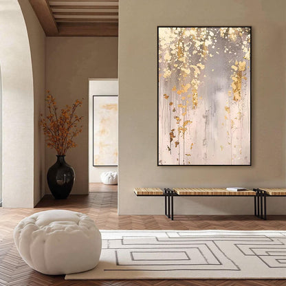 Oversized Gold and Grey Wabi-Sabi Textured Leaf Wall Art – Oversized Gold Leaf
