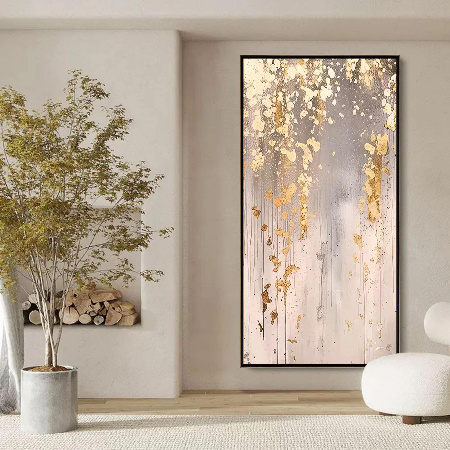 Oversized Gold and Grey Wabi-Sabi Textured Leaf Wall Art – Oversized Gold Leaf