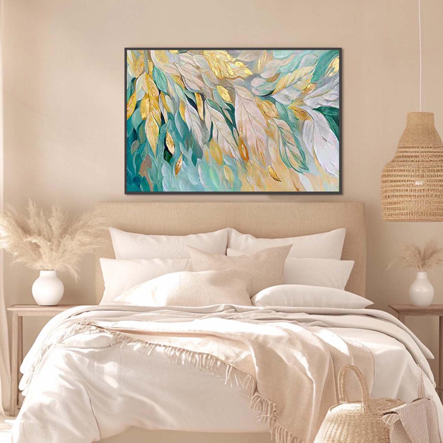 Teal and Gold Abstract Impasto Bird Animal Wall Art