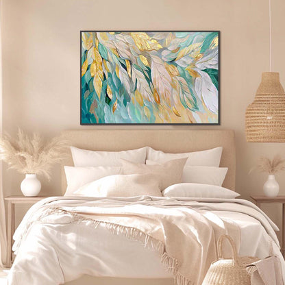 Teal and Gold Abstract Impasto Bird Animal Wall Art