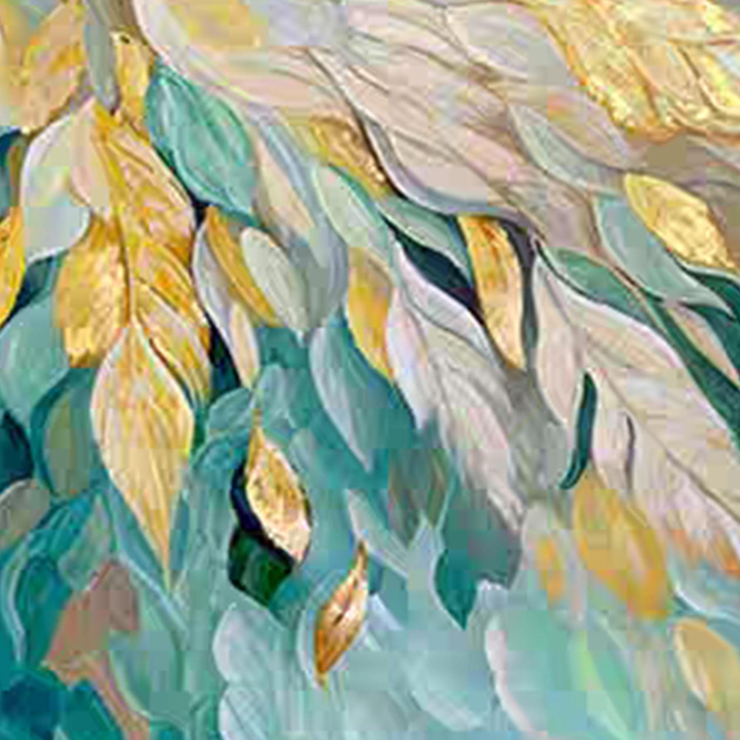 Teal and Gold Abstract Impasto Bird Animal Wall Art