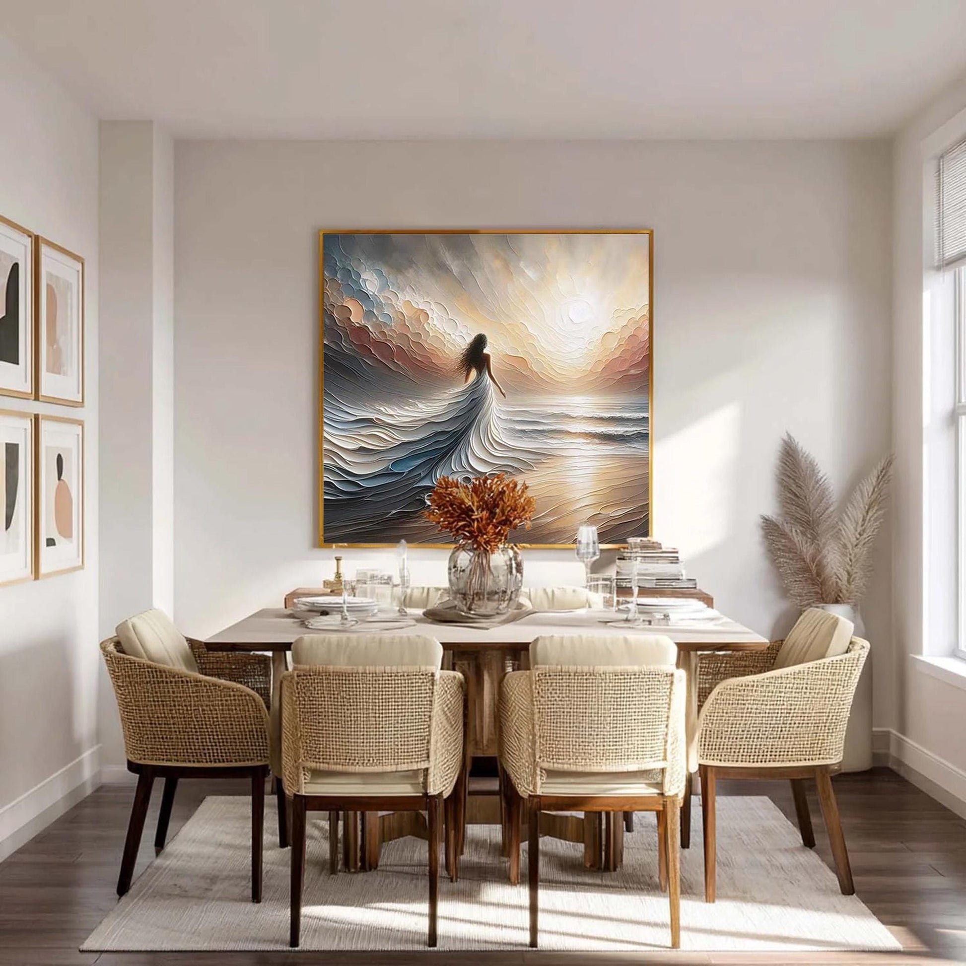 Textured Seascape Painting, Ethereal Woman on Beach, Large Impasto Art – Beach Seascape Wall Art | Impasto Painting, view 4