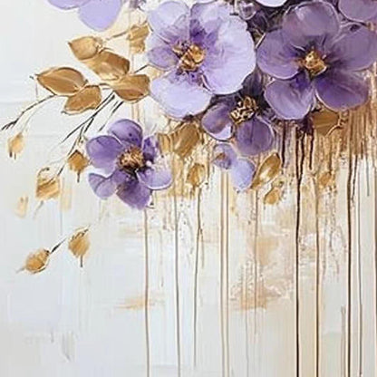 Gold and Purple Abstract Impasto Floral Wall Art – Purple Gold