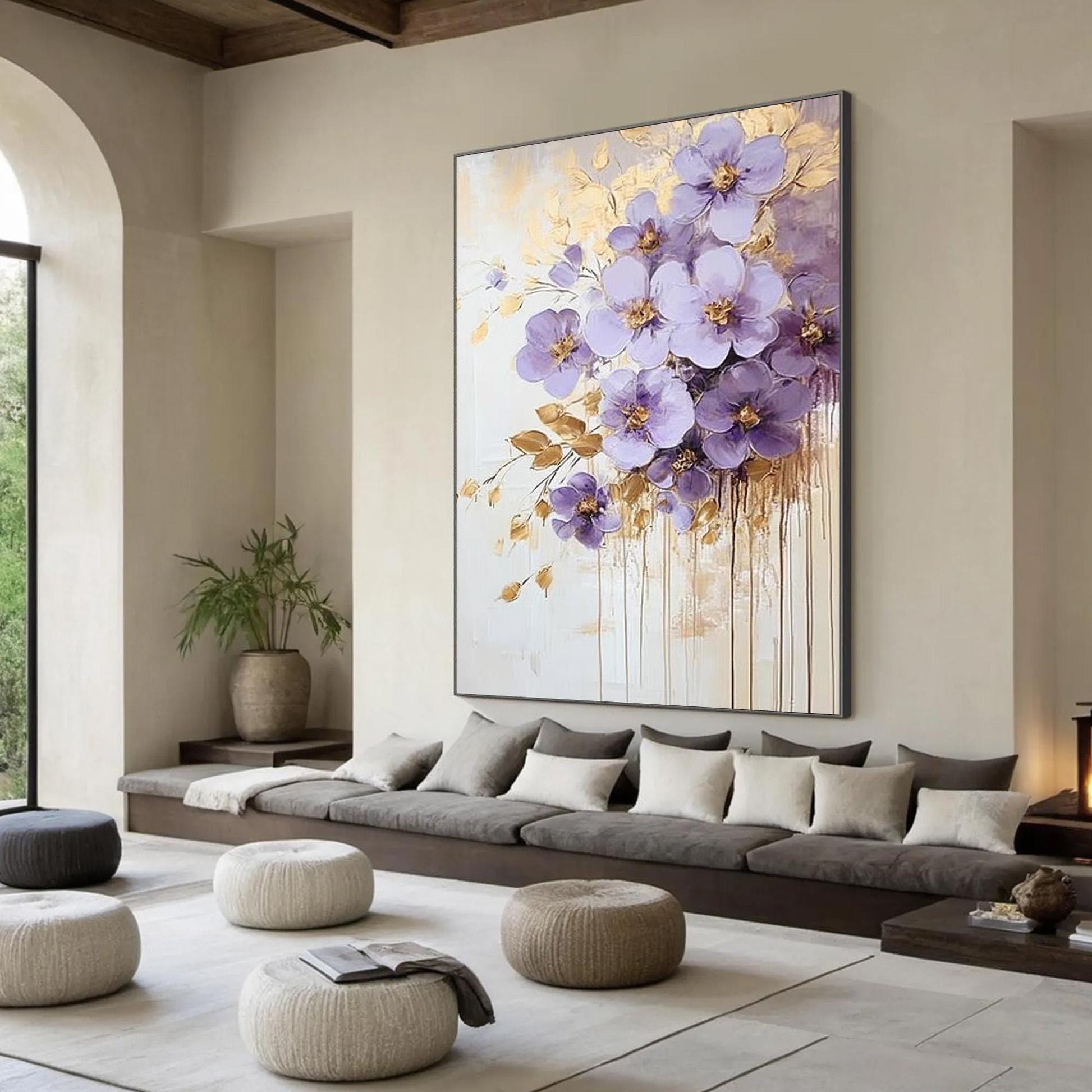 Purple Gold – Gold and Purple Floral Wall Art | Abstract Impasto Painting, view 3