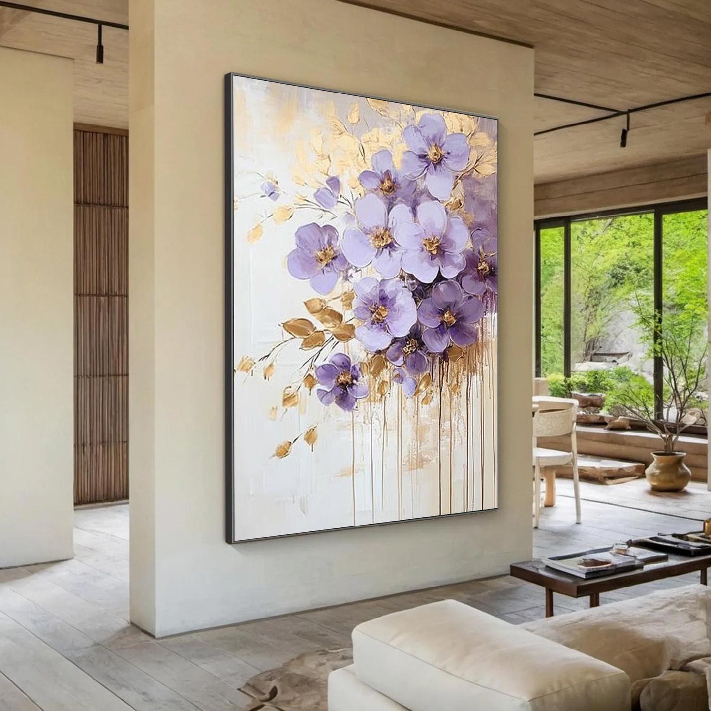 Purple Gold – Gold and Purple Floral Wall Art | Abstract Impasto Painting, view 2