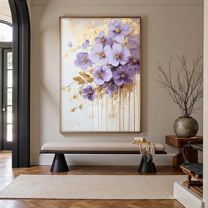 Gold and Purple Abstract Impasto Floral Wall Art – Purple Gold