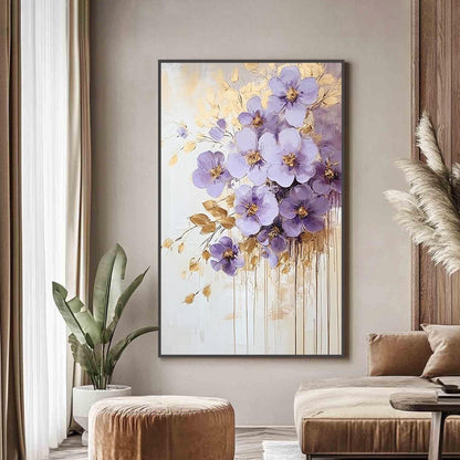 Purple Gold – Gold and Purple Floral Wall Art | Abstract Impasto Painting, view 1