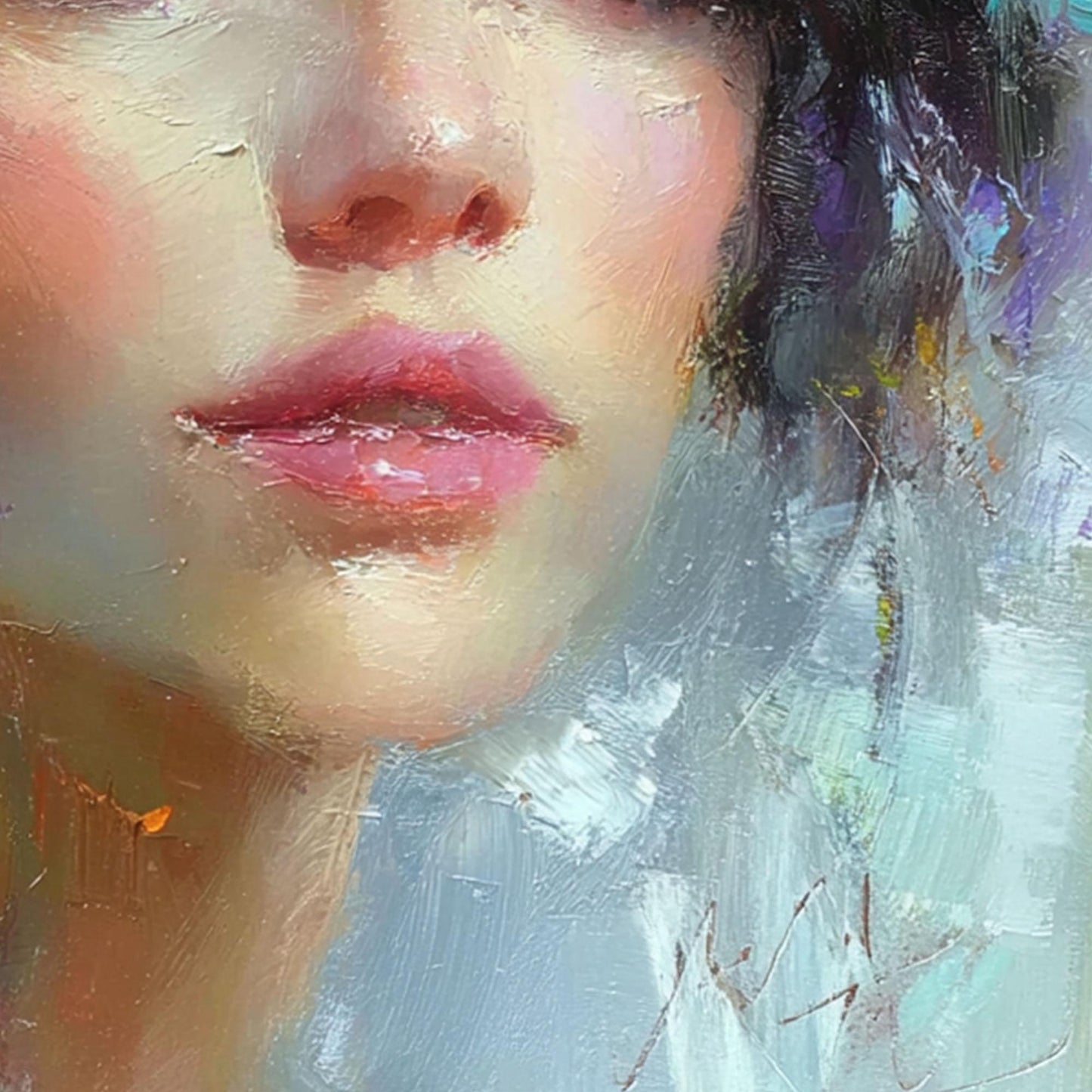 Colorful Abstract Impasto Female Figure Portrait Wall Art