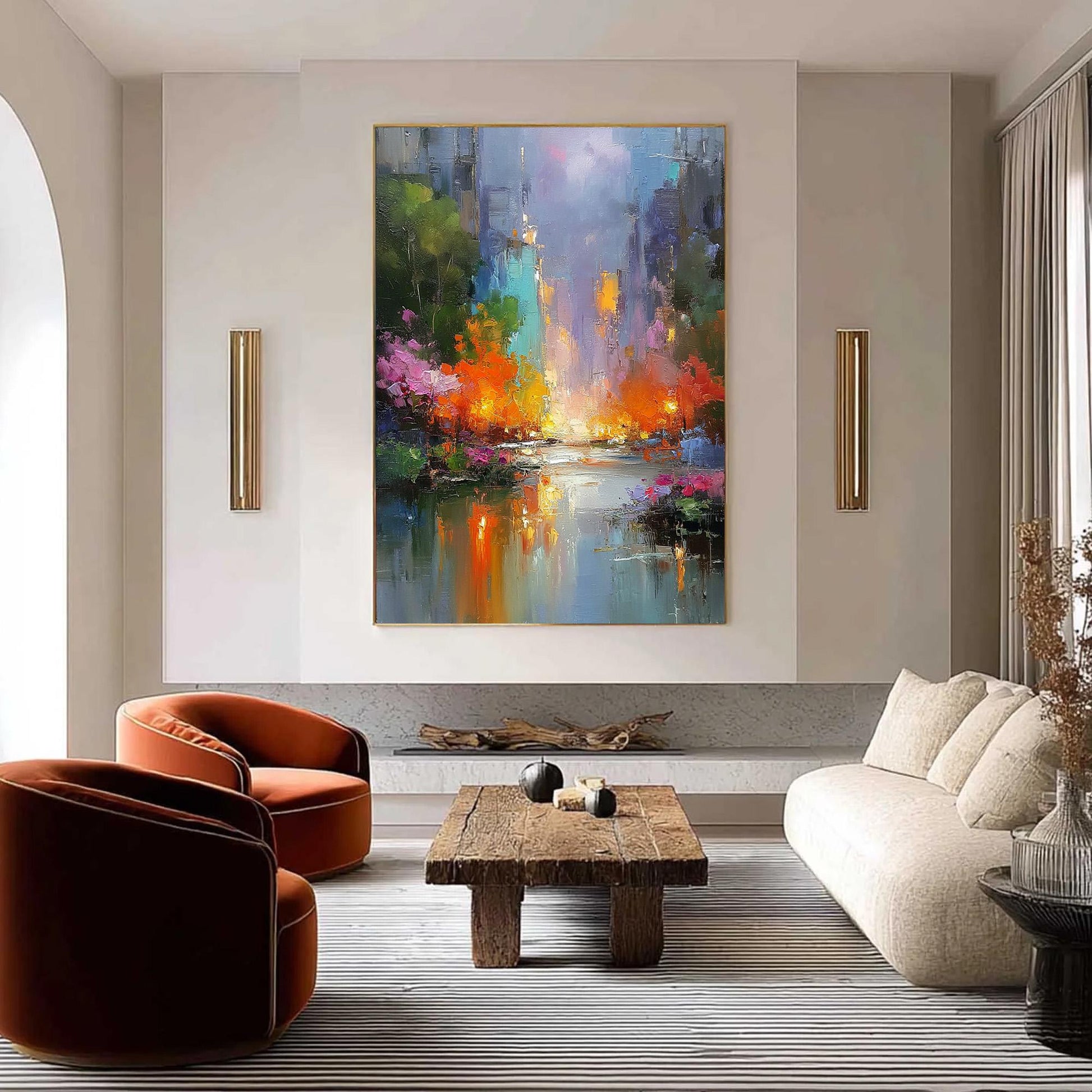 Textured Abstract Cityscape Painting, Palette Knife Urban Landscape Wall Art – Colorful Urban Abstract City Architecture Wall