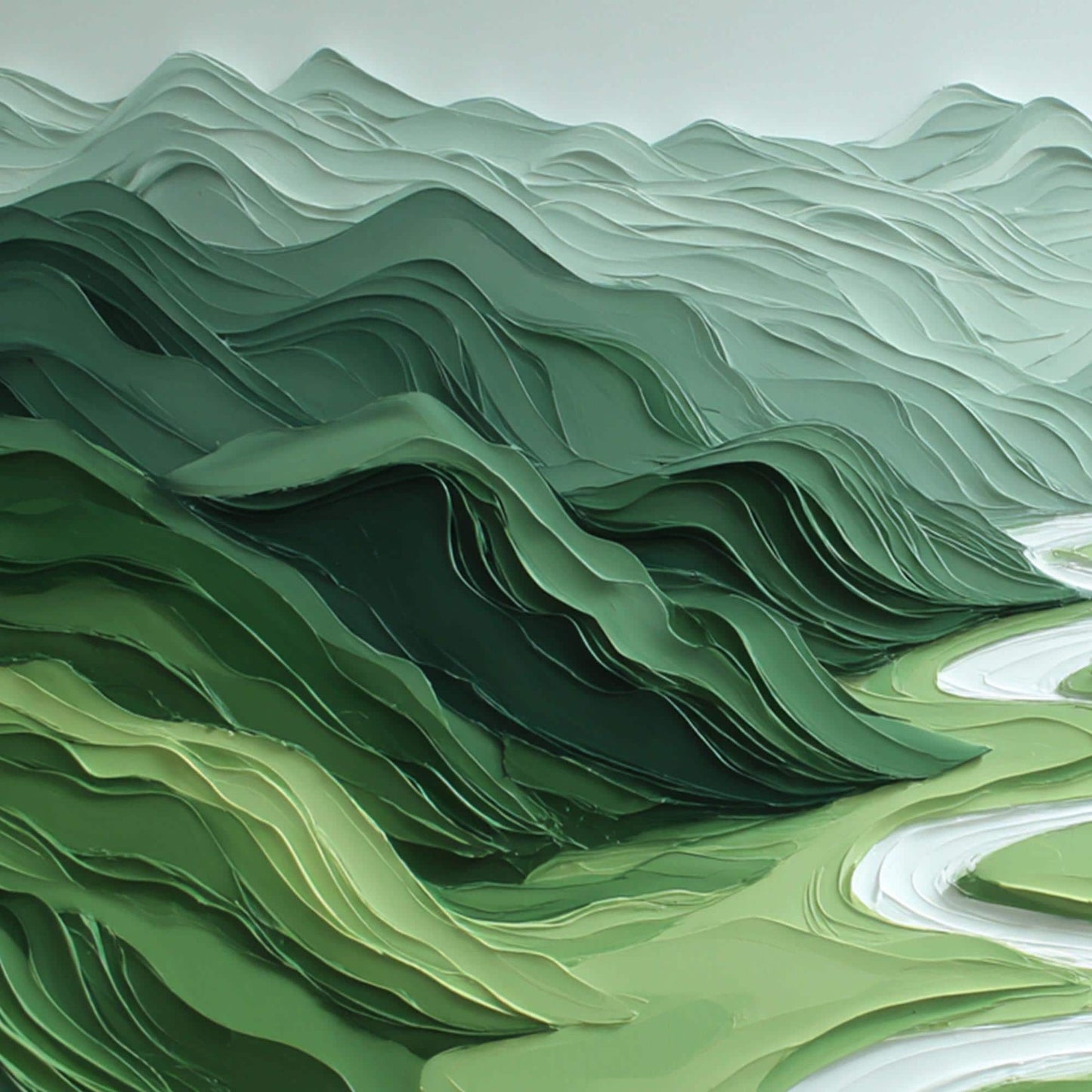 Sage and Green Minimalist Impasto River Landscape Wall Art