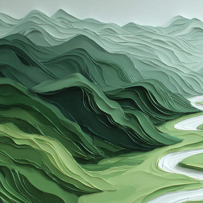 Sage and Green Minimalist Impasto River Landscape Wall Art