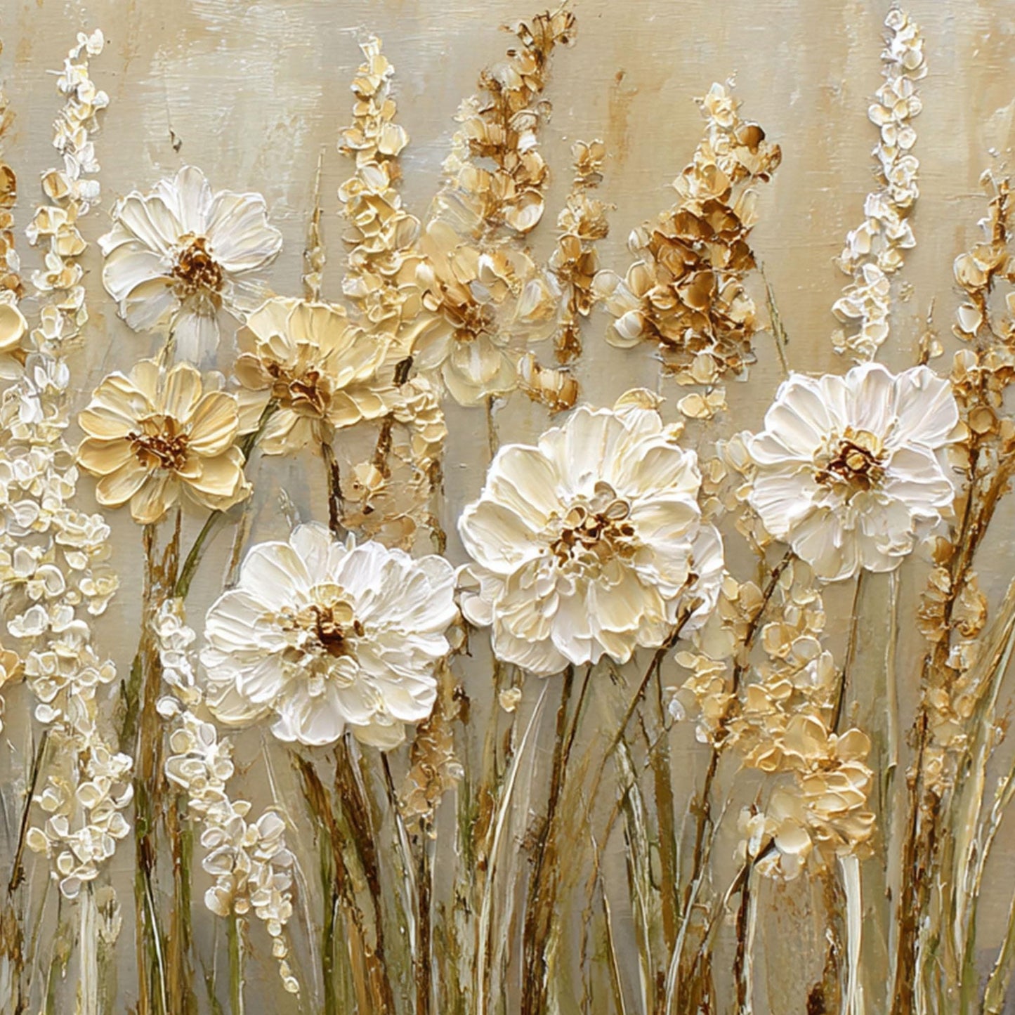 Textured White Flower Oil Painting – Neutral Floral Wall Art