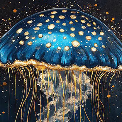 Blue Gold Jellyfish Painting – Navy and Gold Jellyfish Ocean Wall Art | Abstract Textured Hand-Painted Painting, view 4