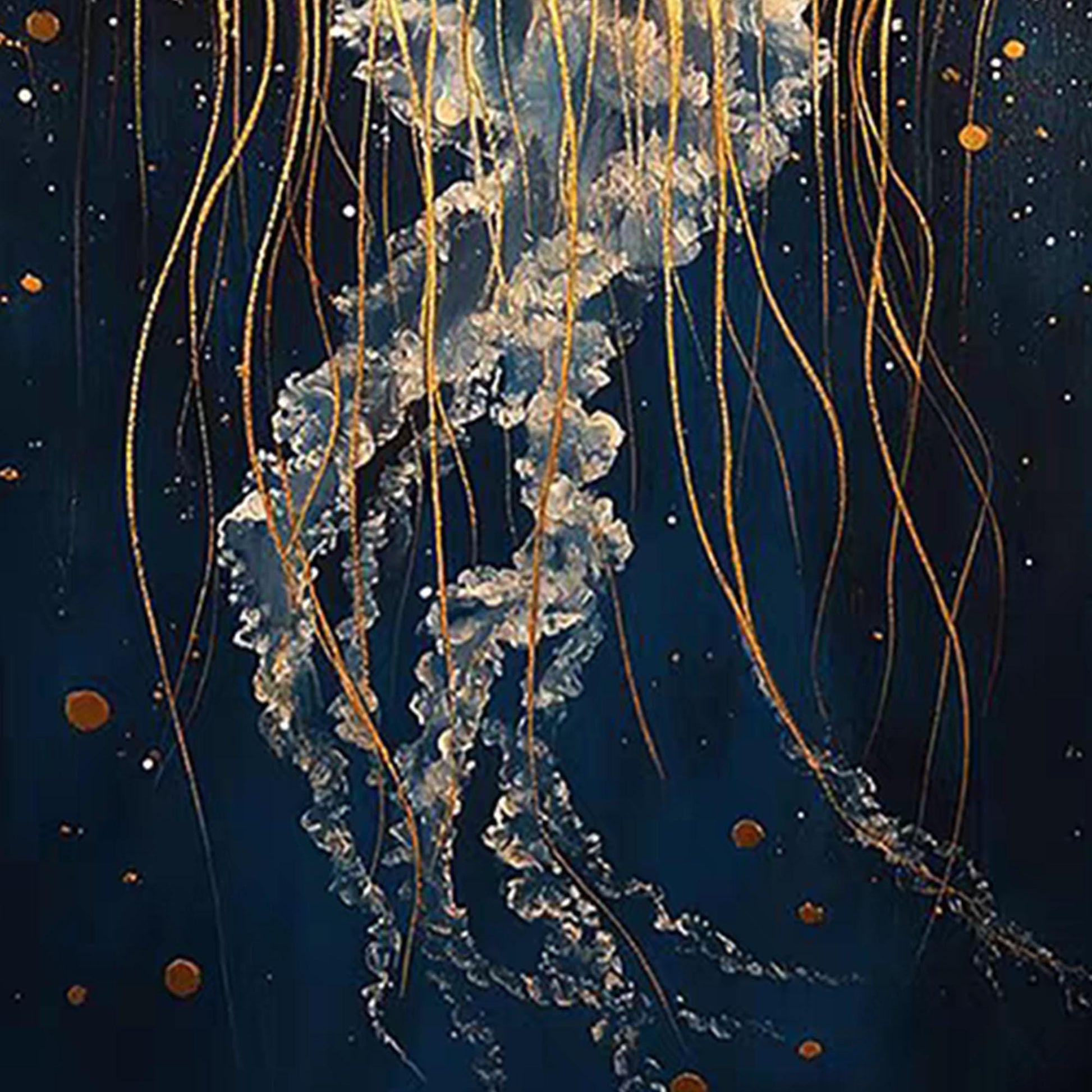 Blue Gold Jellyfish Painting – Navy and Gold Jellyfish Ocean Wall Art | Abstract Textured Hand-Painted Painting, view 5