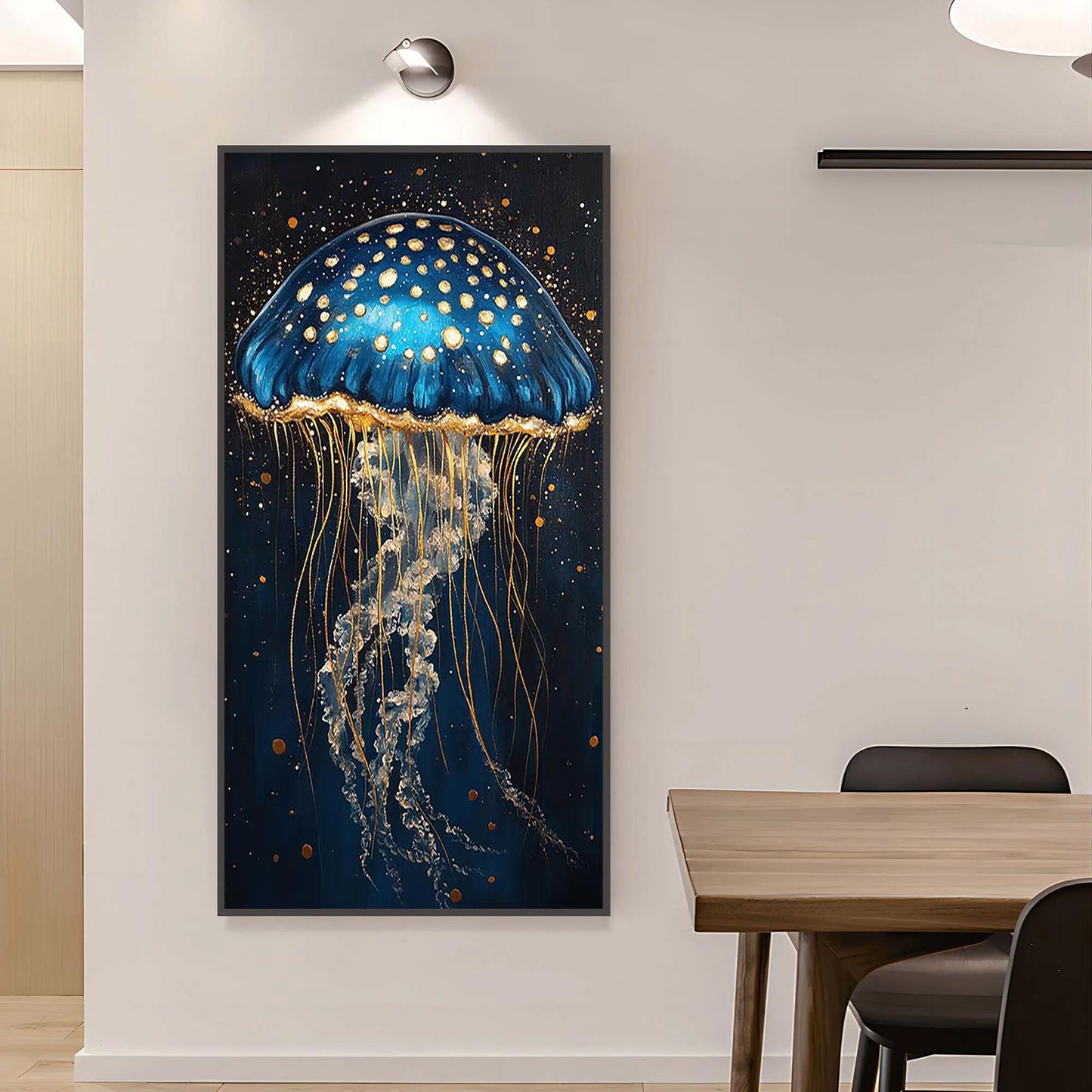Navy and Gold Abstract Textured Jellyfish Ocean Wall Art Painting