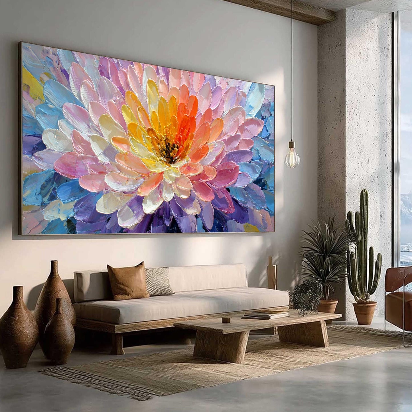 Large – Colorful Floral Wall Art | Boho Impasto Painting, view 2