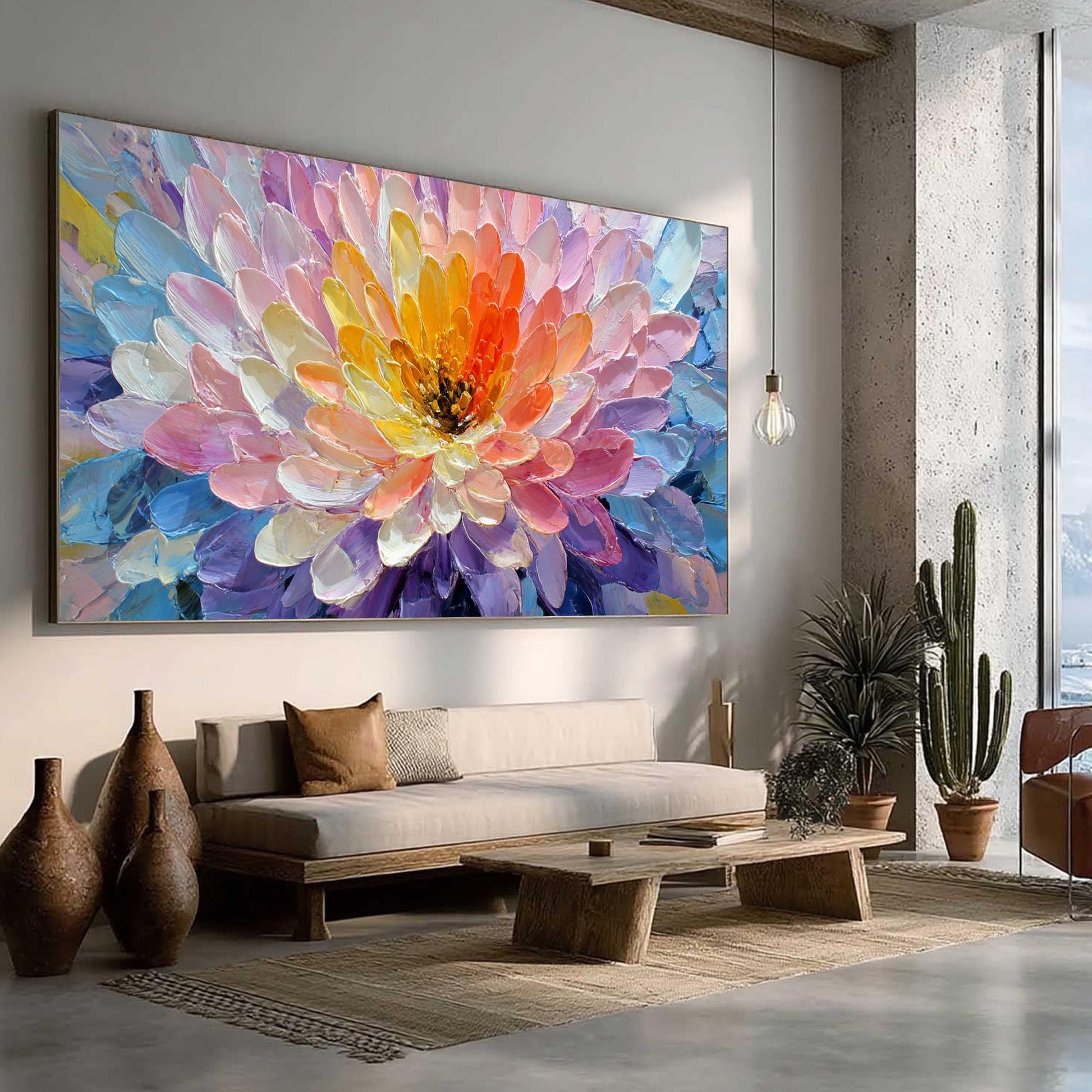 Large – Colorful Floral Wall Art | Boho Impasto Painting, view 2