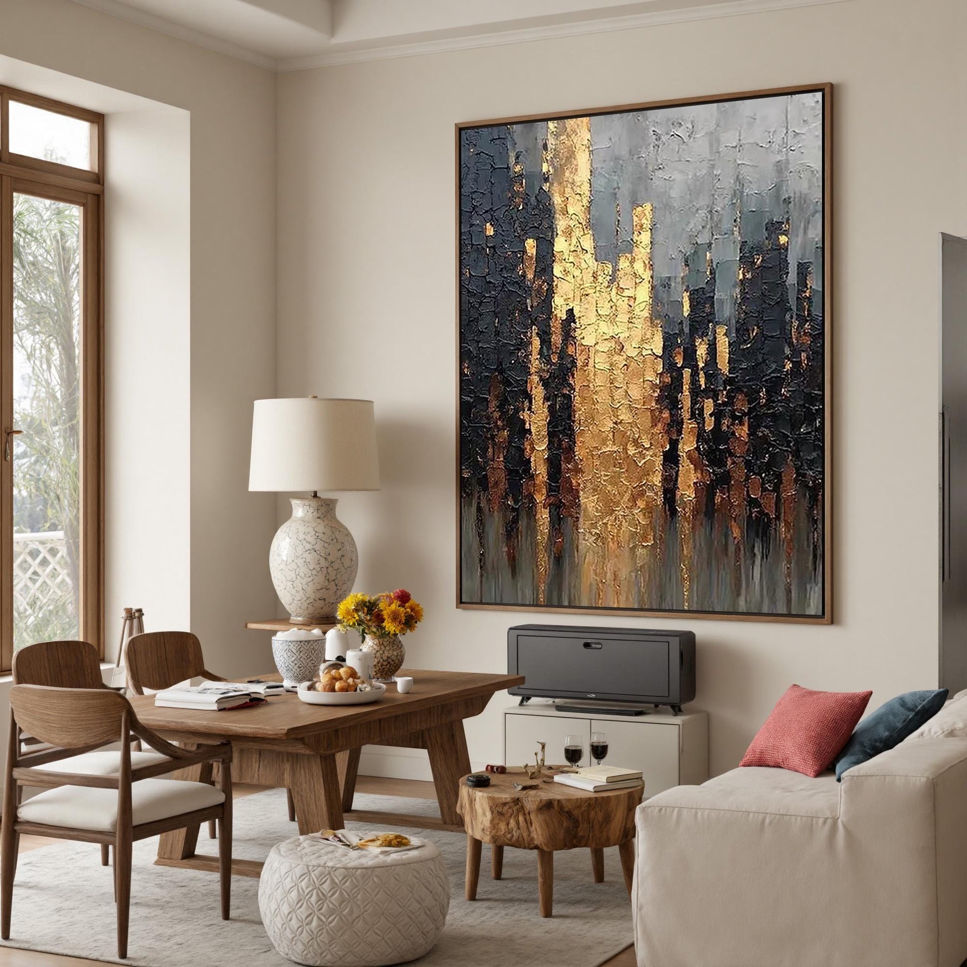 Textured Black Gold Abstract Painting, Luxury Impasto Canvas Wall Art – Gold and Grey Abstract Wall Art | Impasto Painting, v