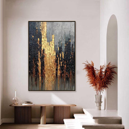 Black and Gold Abstract Wall Art – Impasto Texture Painting