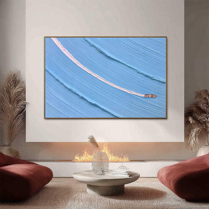 Blue Impasto Ship Minimalist Wall Art – Textured Boat Painting