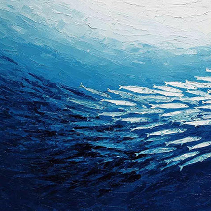 Blue Impasto School of Fish Ocean Wall Art – Textured Fish Painting