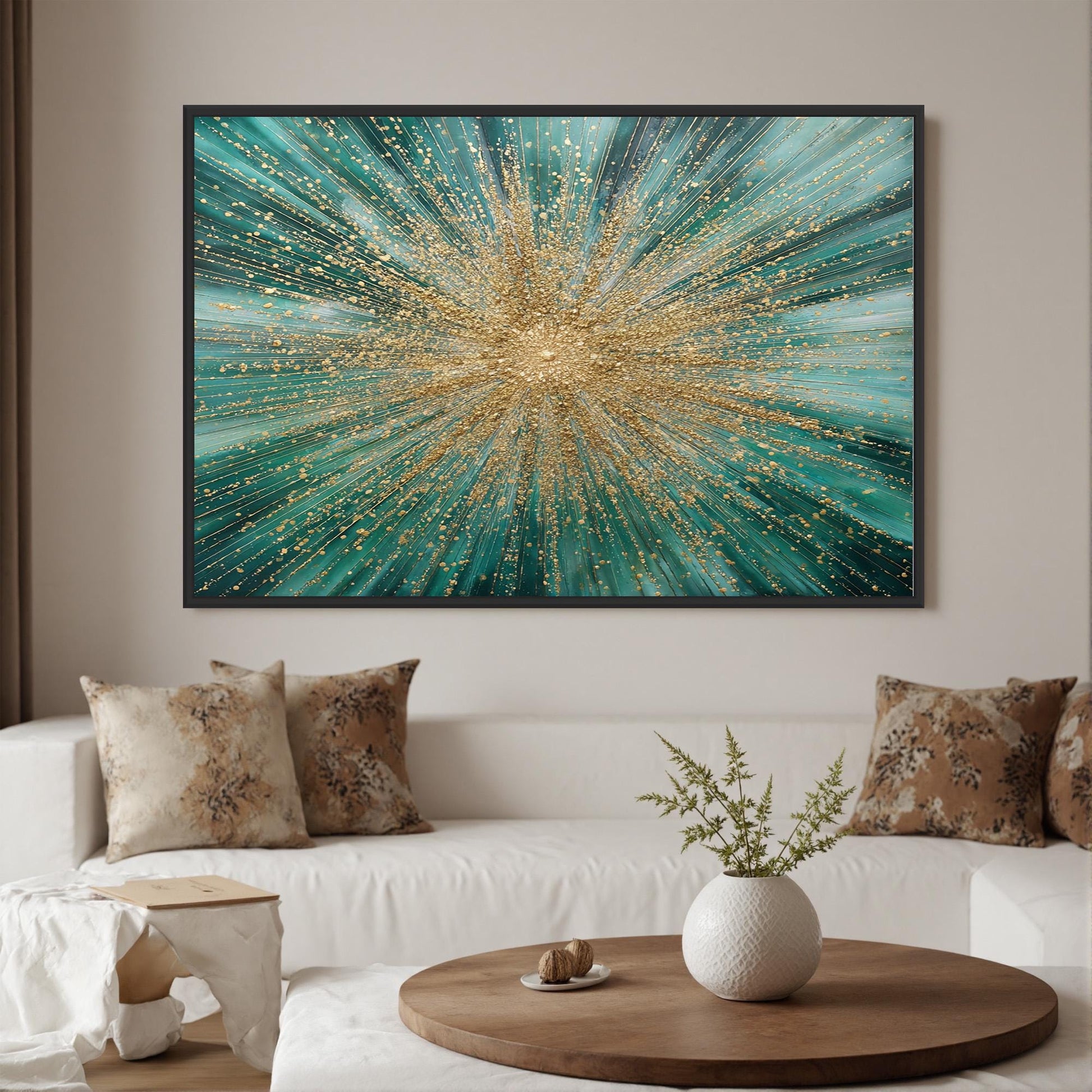 Teal Gold – Emerald and Teal Abstract Wall Art | Textured Hand-Painted Painting, view 4