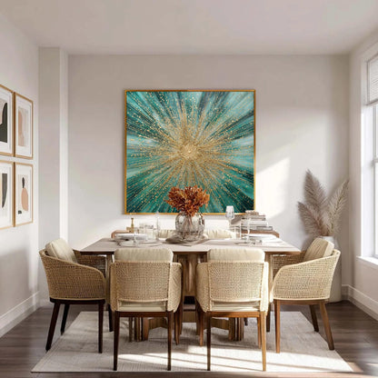 Teal Gold – Emerald and Teal Abstract Wall Art | Textured Hand-Painted Painting, view 1