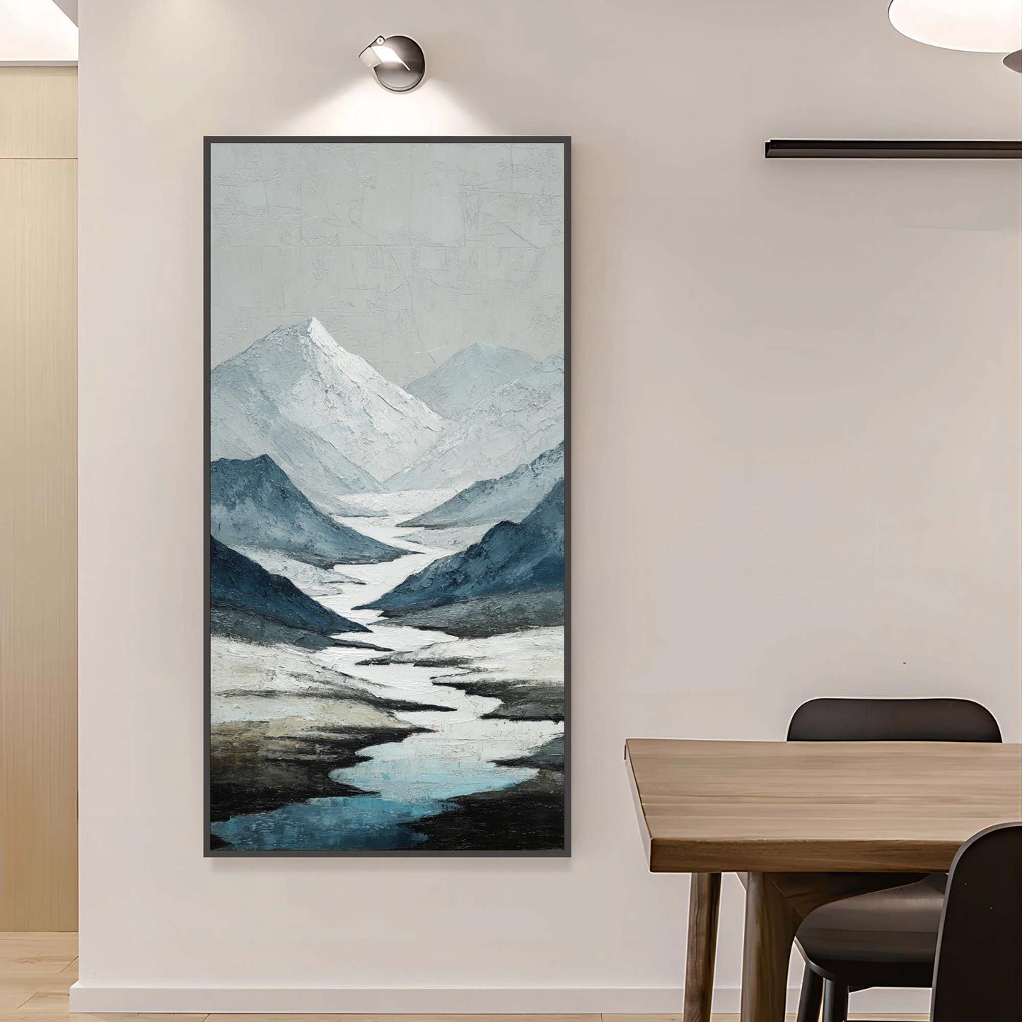 Blue and Grey Minimalist Impasto River Landscape Wall Art