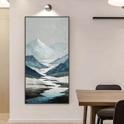 Blue and Grey Minimalist Impasto River Landscape Wall Art
