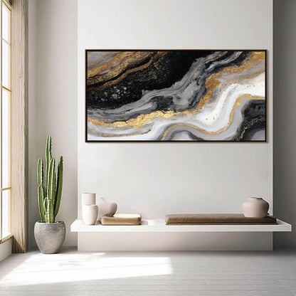 Gold and Grey Textured Fluid Abstract Wall Art