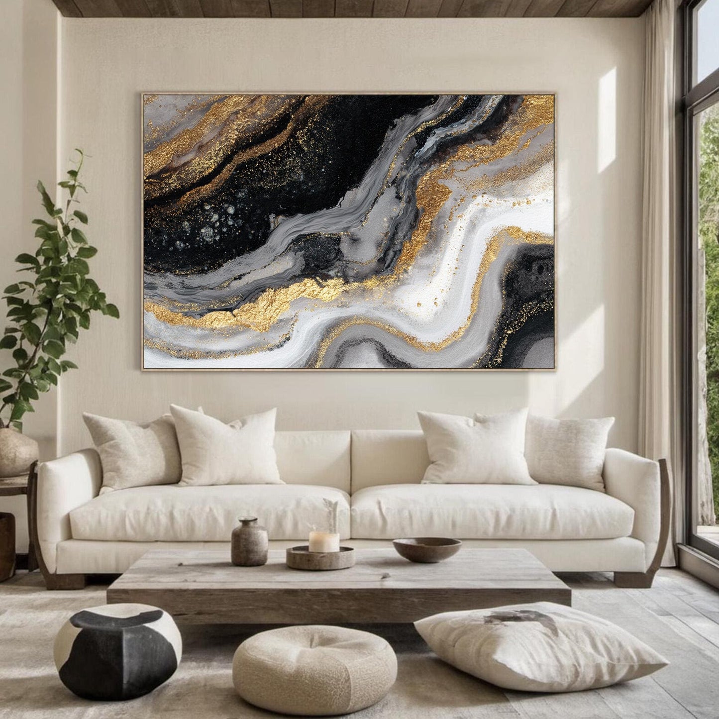 Gold and Grey Textured Fluid Abstract Wall Art