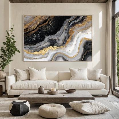 Gold and Grey Textured Fluid Abstract Wall Art