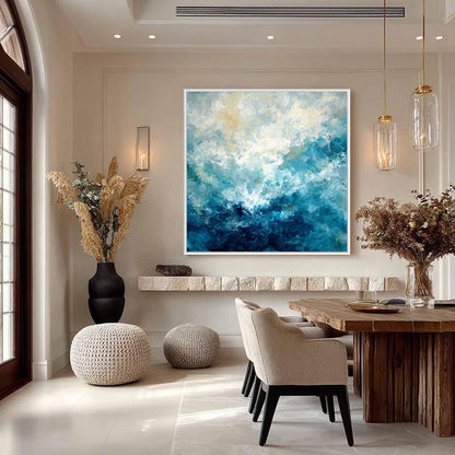 Navy and Gold Abstract Palette Knife Ocean Wall Art – Textured Abstract Ocean Oil Painting