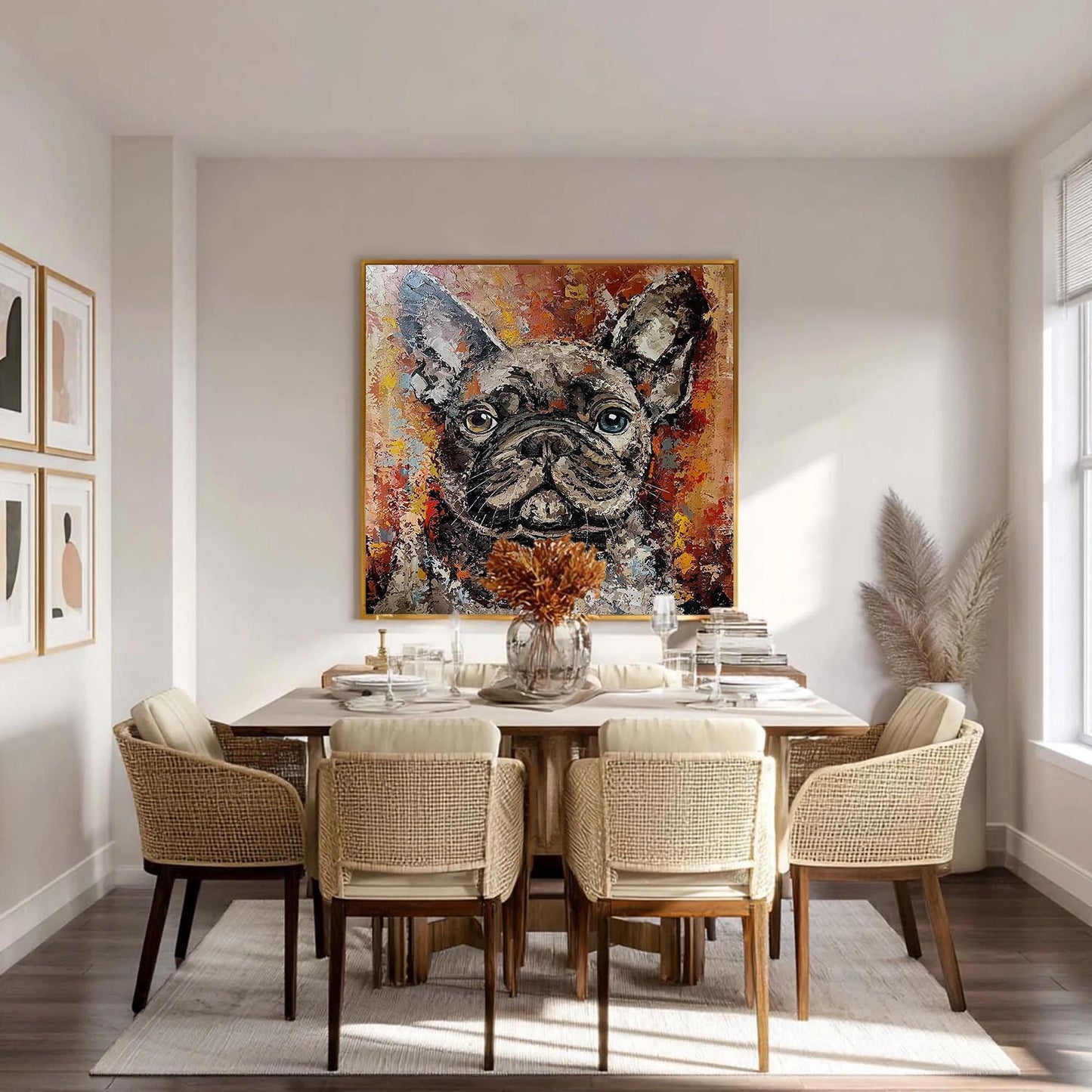 Colorful Abstract Impasto Dog Animal Wall Art – Colorful French Bulldog Painting, Textured Dog Art on Canvas, Impasto Pet Portrait, Modern Animal Wall Art,Palette Knife Art, Dog Lover Gift