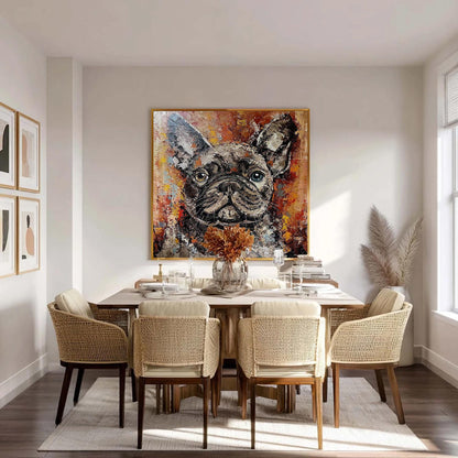 Colorful Abstract Impasto Dog Animal Wall Art – Colorful French Bulldog Painting, Textured Dog Art on Canvas, Impasto Pet Portrait, Modern Animal Wall Art,Palette Knife Art, Dog Lover Gift