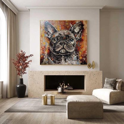 Colorful French Bulldog Painting, Textured Dog Art on Canvas, Impasto Pet Portrait, Modern Animal Wall Art,Palette Knife Art,