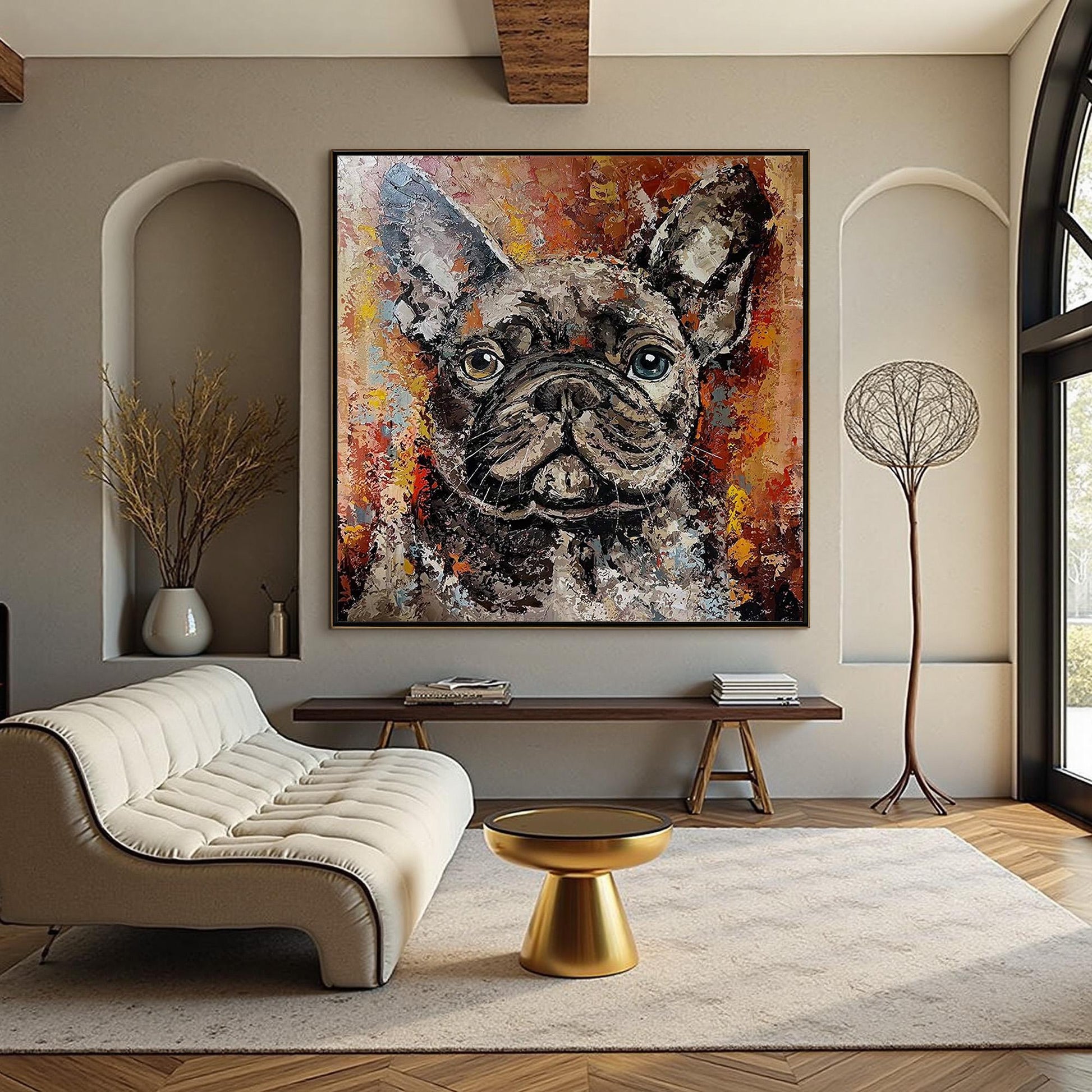 Colorful French Bulldog Painting, Textured Dog Art on Canvas, Impasto Pet Portrait, Modern Animal Wall Art,Palette Knife Art,
