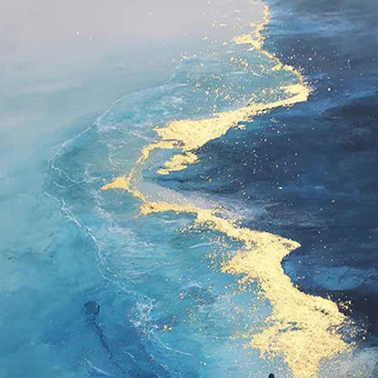 Blue and Gold Abstract Textured Beach Seascape Wall Art – Blue and Gold