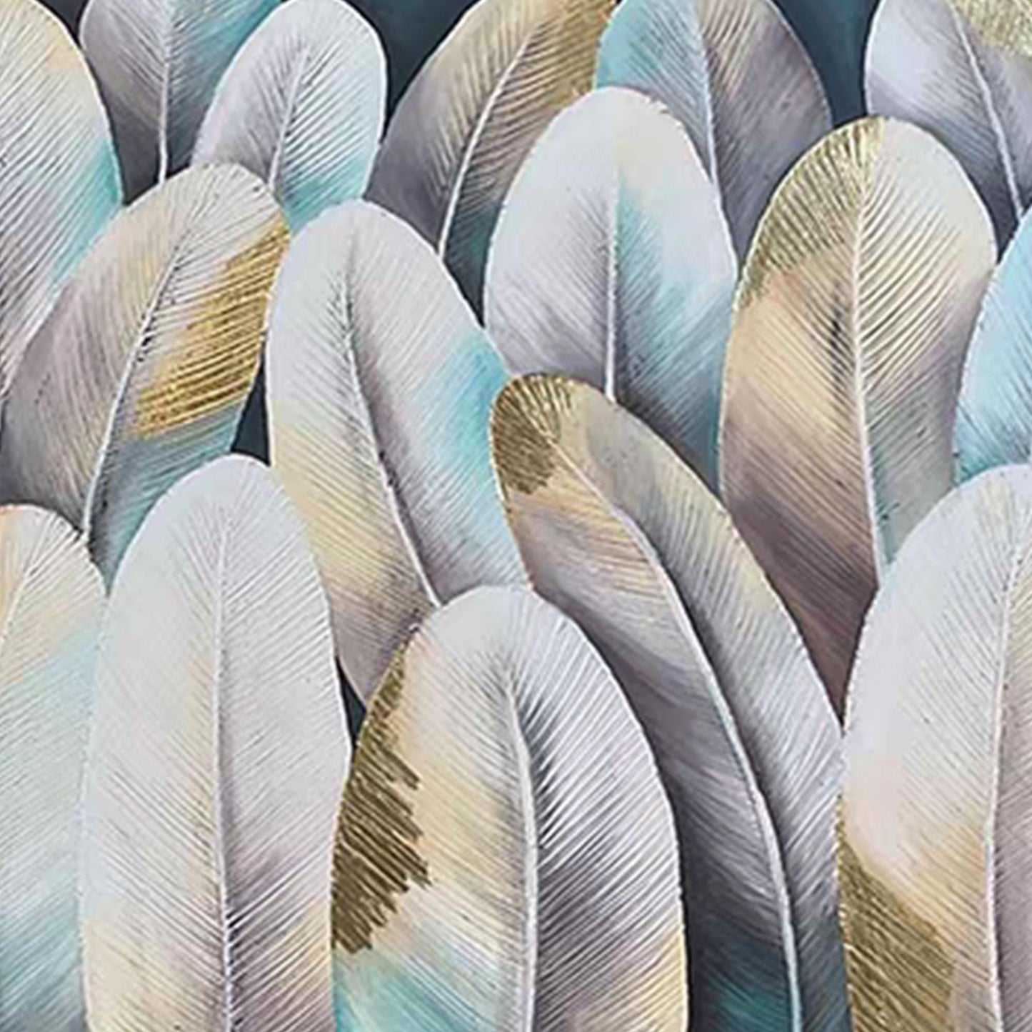 Panoramic Blue and Gold Abstract Textured Bird Animal Wall Art Painting