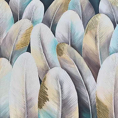 Panoramic Blue and Gold Abstract Textured Bird Animal Wall Art Painting