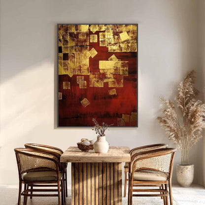Gold and Red Abstract Textured Botanical Leaf Wall Art – Gold Leaf
