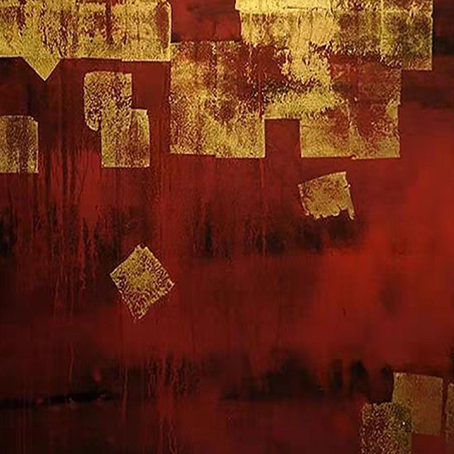 Gold and Red Abstract Textured Botanical Leaf Wall Art – Gold Leaf